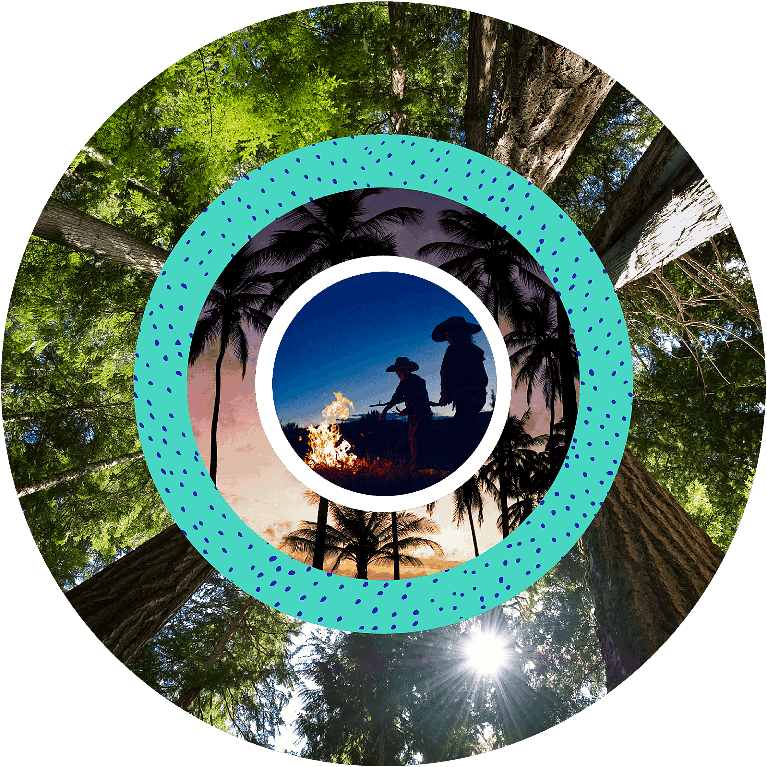 Round multi layer collage of natural images and people