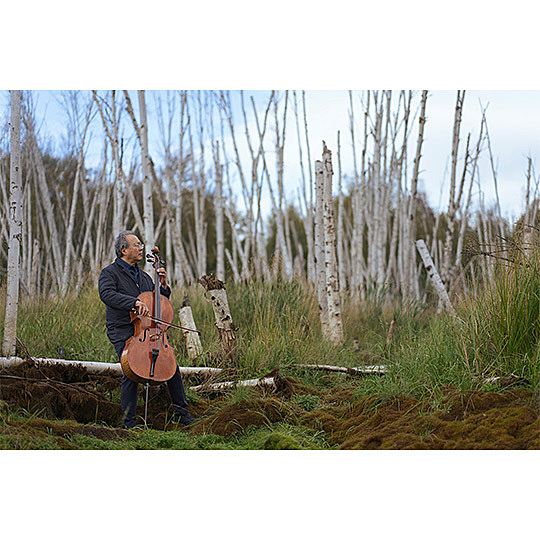 Yo-Yo Ma plays his cello in an birch grove. Photo credit: Austin Mann