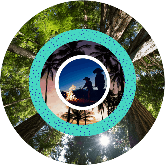 Round multi layer collage of natural images and people